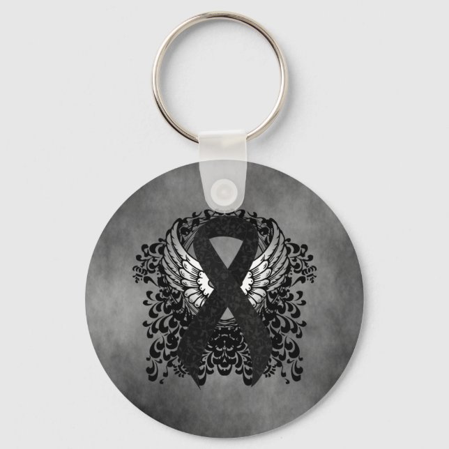 Black Ribbon with Wings Keychain (Front)