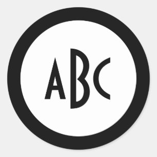Black Ring with White Circle Monogram Classic Round Sticker