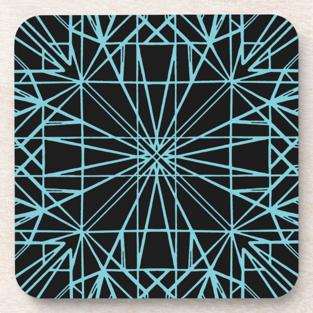 Black & Robin Egg Blue Geometric Symmetry Coaster (Front)