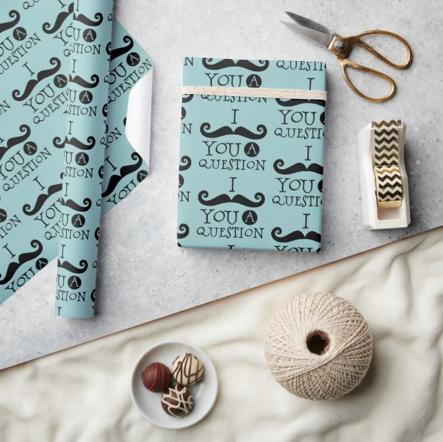 Black Robin Egg Blue Moustache Humour Wrapping Paper (Crafts)