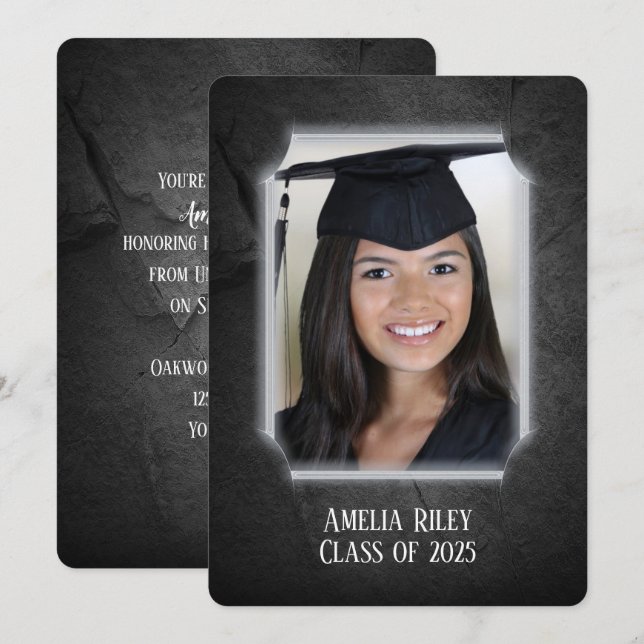 Black Rock background with photo frame Invitation (Front/Back)