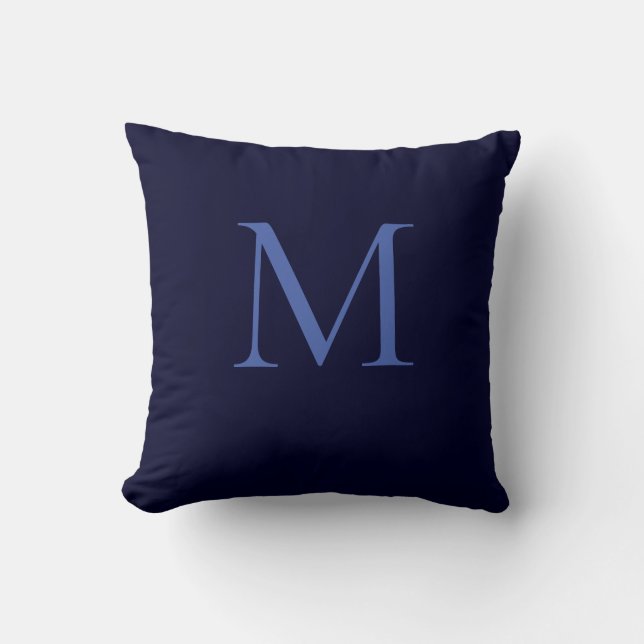 Black Rock Deep Blue Classical Unique Monogram Throw Pillow (Front)