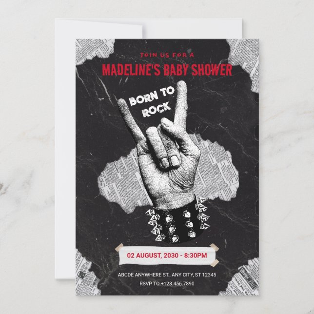 Black Rock metal baby shower  Invitation (Front)