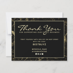 Black rock stone faux texture frame Thank you Card