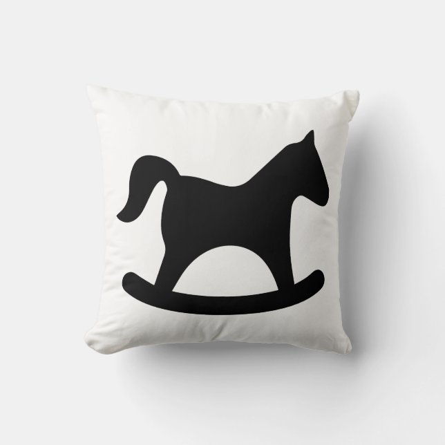 Black Rocking Horse Throw Pillow (Front)