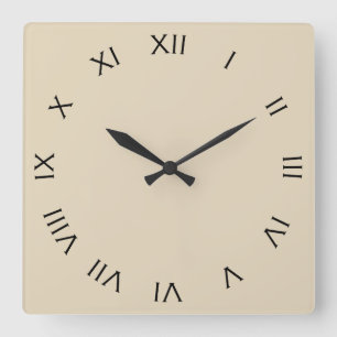 Black Roman Numbers On Beige wccn Square Wall Clock