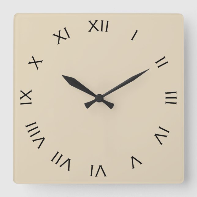 Black Roman Numbers On Beige wccn Square Wall Clock (Front)
