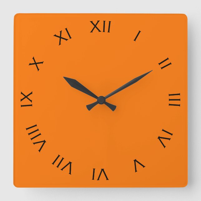 Black Roman Numbers On Orange wccnt Square Wall Clock (Front)