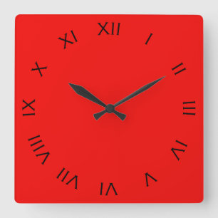 Black Roman Numbers On Red wccn Square Wall Clock