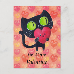 Black Romantic Cat Holiday Postcard