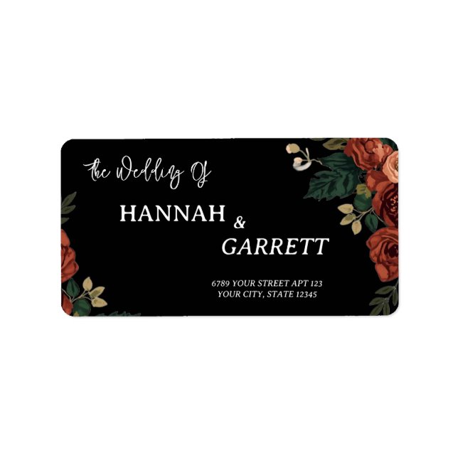 Black Romantic Dark Garden Wedding Address Label (Front)