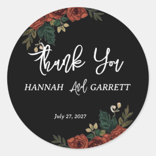 Black Romantic Dark Green Garden Wedding Classic Round Sticker