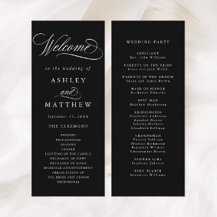 Black Romantic Swirly Calligraphy Wedding Ceremony Program