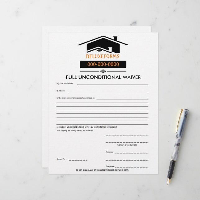 Black Roof Full Unconditional Waiver Form (Front/Back In Situ)