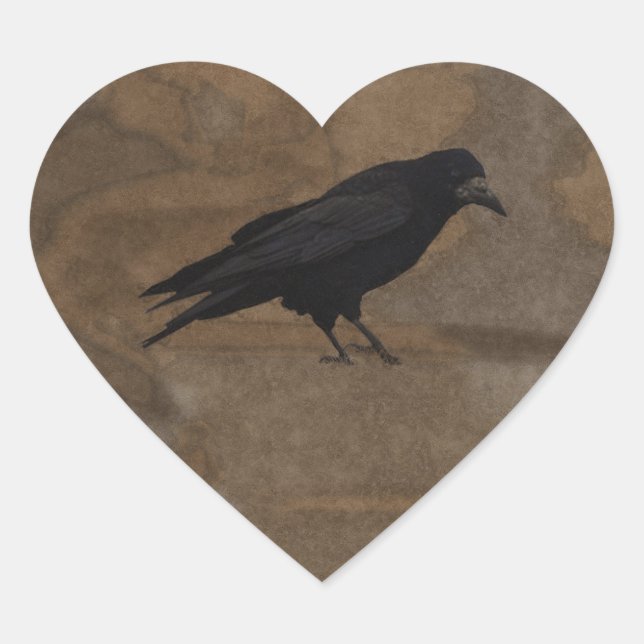 Black Rook British Corvid and Rustic Background Heart Sticker (Front)