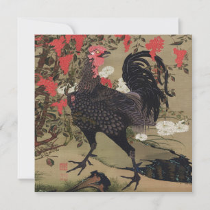 Black Rooster and Nandin by Ito Jakuchu Invitation