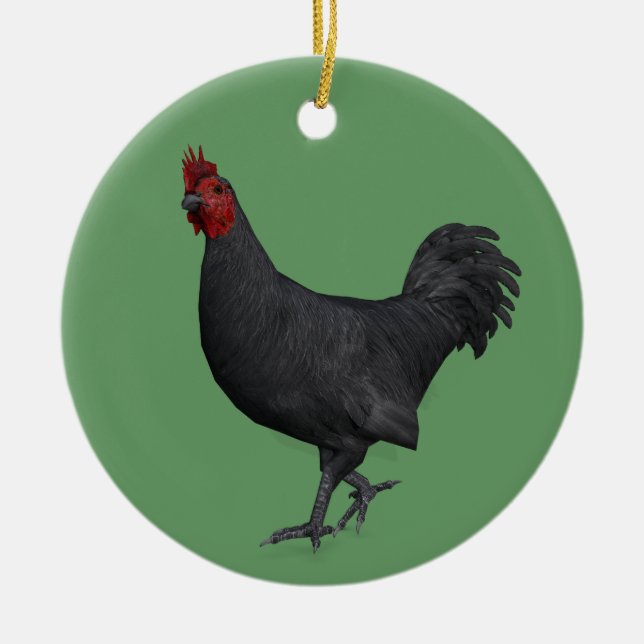 Black Rooster Ceramic Ornament (Front)