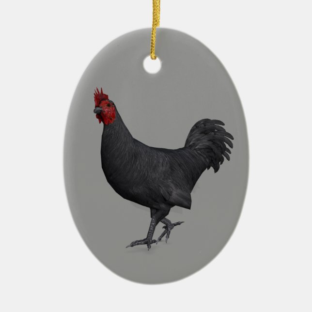 Black Rooster Ceramic Ornament (Front)