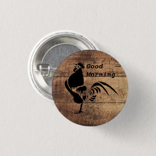 Black Rooster Crowing Silhouette 1 Inch Round Button