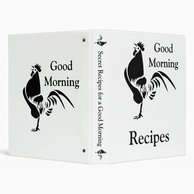 Black Rooster Crowing Silhouette Breakfast Recipes Binder (Background)