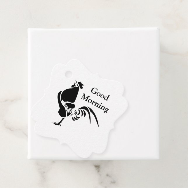 Black Rooster Crowing Silhouette Favour Tags (In Situ)
