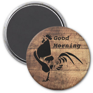Black Rooster Crowing Silhouette Magnet
