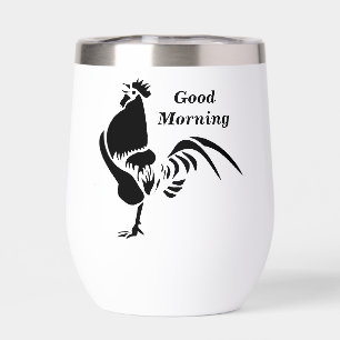 Black Rooster Crowing Silhouette Stone Coaster