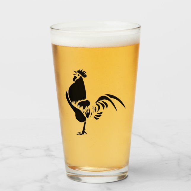Black Rooster Crowing the Good Morning Alarm Glass (Front Filled)