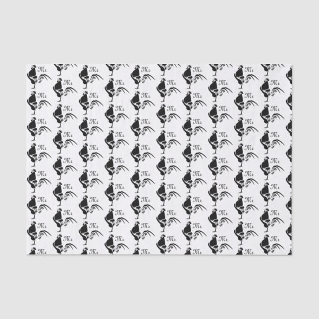 Black Rooster Crowing the Good Morning Alarm Tissue Paper (Front)