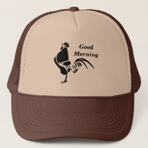 Black Rooster Crowing the Good Morning Alarm Trucker Hat