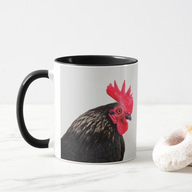 Black Rooster Good Morning! Mug (With Donut)