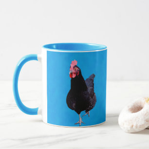 Black Rooster On Blue Background, Mug