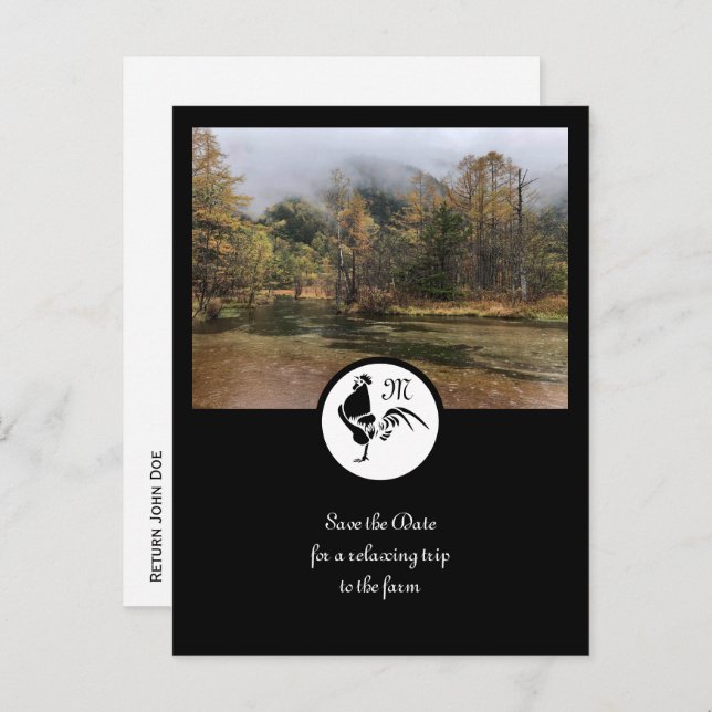 Black Rooster Silhouette Silhouette Monogram Photo Invitation Postcard (Front/Back)