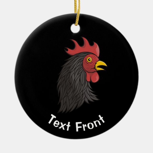 Black Rooster's Head Ceramic Ornament (Front)