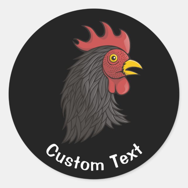 Black Rooster's Head Classic Round Sticker (Front)