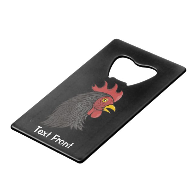 Black Rooster's Head Credit Card Bottle Opener (Front Angled)