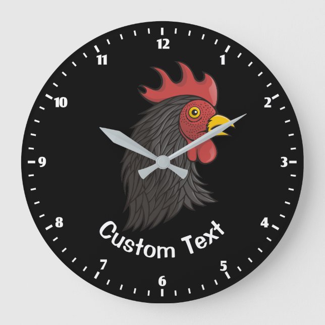 Black Rooster's Head Large Clock (Front)