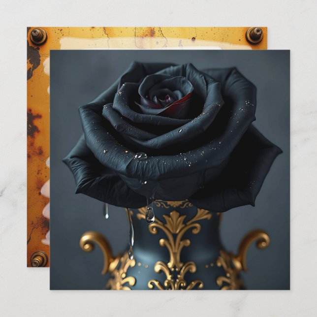 Black Rose and Gold Vase Blank Card (Front/Back)