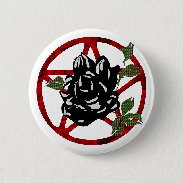 Black Rose and Pentagram 2 Inch Round Button (Front)