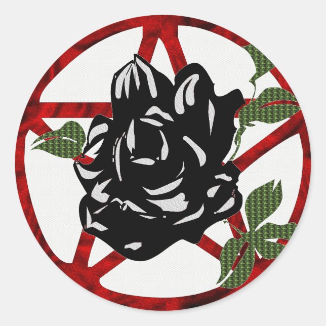 Black Rose and Pentagram Classic Round Sticker (Front)