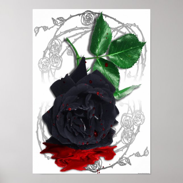 Black Rose Bleeding Blood Surreal Gothic Poster (Front)
