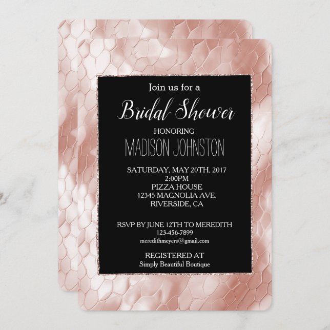 Black Rose Blush Pink White Snake Skin Invitation (Front/Back)