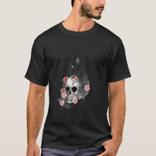Black Rose Cat Face Skull Skeleton Halloween Costu T-Shirt