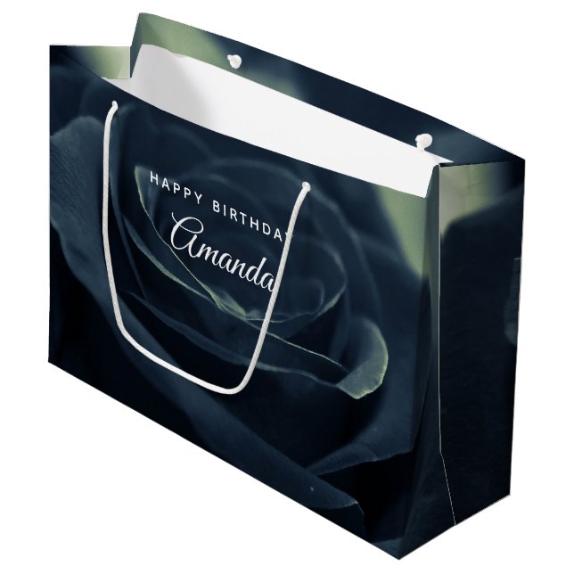 Black Rose Dark Gothic Flower Photo Birthday Large Gift Bag (Front Angled)