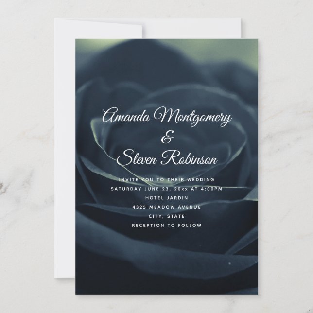 Black Rose Dark Gothic Flower Photo Wedding Invitation (Front)