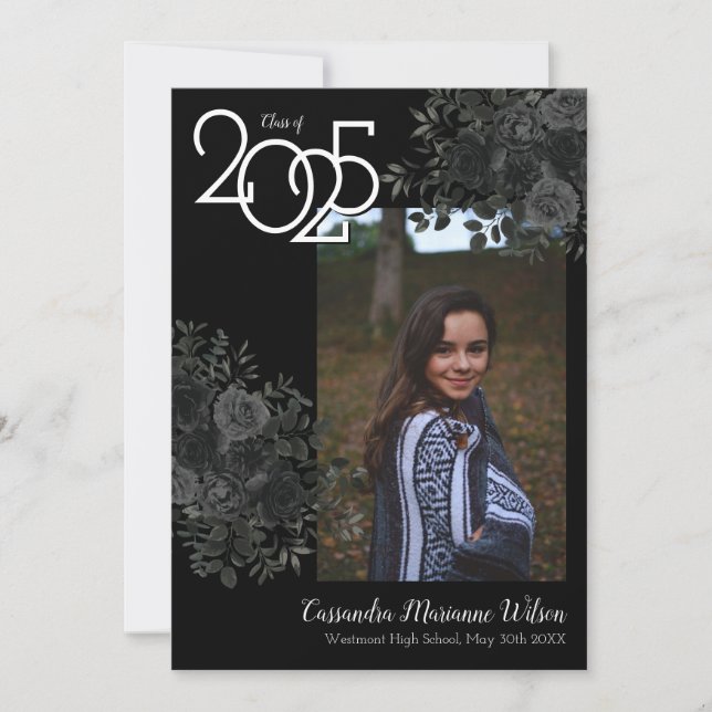Black Rose Dark Gothic Graduation Announcement (Front)