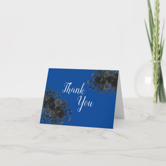 Black Rose Dark Gothic Graduation Party Blue Thank You Card (Front)
