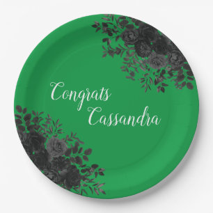 Black Rose Dark Gothic Graduation Party Green Paper Plate