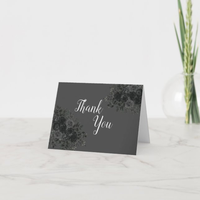 Black Rose Dark Gothic Graduation Party Grey Thank You Card (Front)