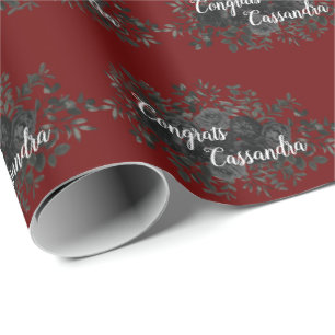 Black Rose Dark Gothic Graduation Party Maroon Wrapping Paper